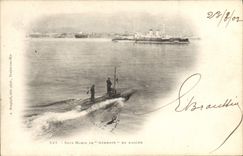 VINTAGE POSTCARD Boat Submarine Gymnote moving