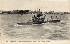 VINTAGE POSTCARD Boat Bizerte Submarine crossing the Standard canal Tunisia Tuna