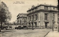 VINTAGE POSTCARD the Theater and places Thiers Epernay