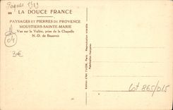 VINTAGE POSTCARD Landscapes And Stones Of Provence Moustiers Sainte Marie Seen on the valley taken of the vault ND of Beauvoir