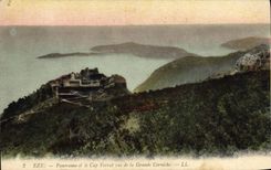 Panorama y el cabo Ferrat de Eze de la POSTAL de la VENDIMIA visto de Coruniche grande