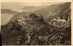 Azul de la dimensión D Eze de la POSTAL de la VENDIMIA la aldea con el sol de levantamiento