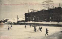 VINTAGE POSTCARD Winter sports Ice-skating Plate of Superbagneres the skating rink and the new large hotel in construction
