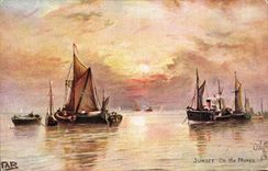 VINTAGE POSTCARD Sailing Boat Sunset one the Thames