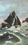 CPA Bateau Voilier Barque de peche un coup de vent