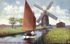 VINTAGE POSTCARD Boat The Staithe Horsey Mother Norfolk Broads Windmill