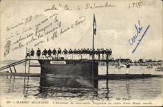 VINTAGE POSTCARD Warship the crew of the Turquoise Submarine during a naval review