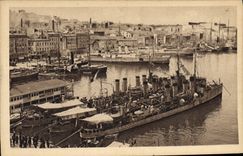 VINTAGE POSTCARD Warship Marseilles a corner of the old port