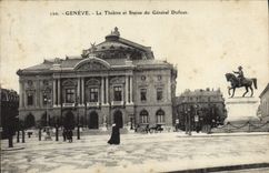 VINTAGE POSTCARD Geneva the theater and rules of general Dufour
