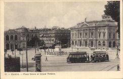 CPA Geneve Place Neuve et theatre Tramway Cacao Suchard