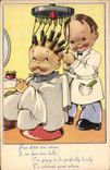 VINTAGE POSTCARD Child the Hairdresser Wig maker