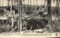 VINTAGE POSTCARD Militaria Hairdresser Wig maker In Argonne Huts built by our hairy shop of the hairdresser