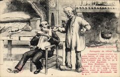 VINTAGE POSTCARD Our good peasants Hairdresser Wig maker of the village Folklore