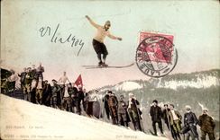 VINTAGE POSTCARD Winter sports Ski the Swiss jump