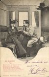 CPA Train Femme En wagon 