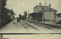 CPA recto verso Charelle Gare Chapelle Moulay Idriss vue de la route de Volubilis Train Locomotive 