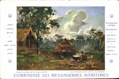 CPA Bateau Compagnie des Messageries Maritimes Hutte indigene Pays Kikuyu Via Mombasa