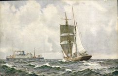 VINTAGE POSTCARD Sailing Boat Steamer