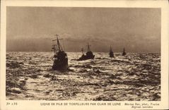 VINTAGE POSTCARD Boat War Line of file of destroyers by moonlight