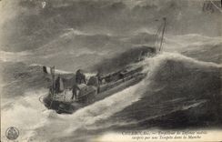 VINTAGE POSTCARD Boat War Cherbourg Torpilleur of mobile defense surprised by a storm in the English Channel
