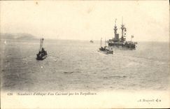 VINTAGE POSTCARD Boat War Show of attack of an armor by destroyers