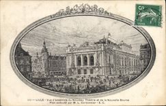VINTAGE POSTCARD Lille Overall picture of the new Theater and the new Stock Exchange Shoe-maker