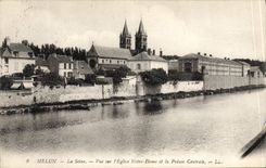 VINTAGE POSTCARD Melun the Seine Seen On the Notre Dame Church and the central prison