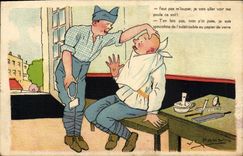 VINTAGE POSTCARD Militaria Hairdresser Wig maker