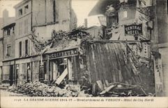 VINTAGE POSTCARD Militaria Hairdresser Wig maker Bombardment of Verdun Hotel of the Bold Cock
