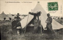 VINTAGE POSTCARD Militaria Hairdresser Wig maker Camp of Cercottes the toilet of the sergeant