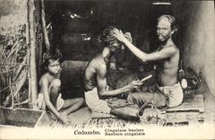VINTAGE POSTCARD Colombo Sri Lanka Ceylon Hairdresser Cingalese Wig maker to bore