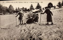 VINTAGE POSTCARD Winter sports Ski Peira Undermined Toboggan