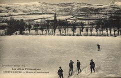 VINTAGE POSTCARD Winter sports Ski the Alps Skiers with the drive
