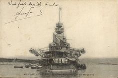 VINTAGE POSTCARD Toulon Boat Magenta
