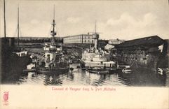 VINTAGE POSTCARD Thundering Boat and Avenger in the military port