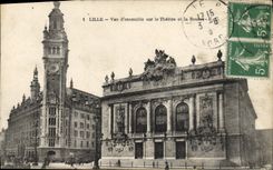 CPA Lille Vue d'ensemble sur le Theatre et la Bourse 