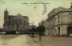 CPA Le Mans Le Theatre et la cathedrale (carte toilee)