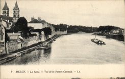 VINTAGE POSTCARD Melun the Seine Seen of the Central Prison Boat Barge
