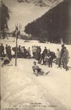 VINTAGE POSTCARD Winter sports Ski the Alps Race of toboggans a departure