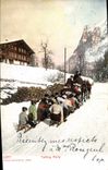 VINTAGE POSTCARD Winter sports Ski Tailing Party Toboggan