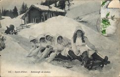 VINTAGE POSTCARD Winter sports Ski Bobsleigh of ladies