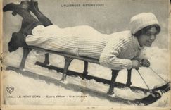 VINTAGE POSTCARD Winter sports Ski the Mount Gilds a tobogganist Luge Woman