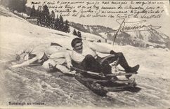 VINTAGE POSTCARD Winter sports Ski Bobsleigh of speed