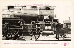 VINTAGE POSTCARD Train Engine Machine 121.058 Sight of detail of the mechanism of Bonnefond distribution