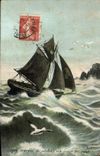 CPA Bateau Voilier Barque de peche Un coup de vent Mouettes 