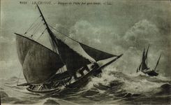 VINTAGE POSTCARD Sailing Boat Crotoy Boat of sin by heavy weather
