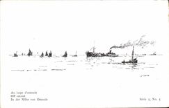VINTAGE POSTCARD Sailing Boat Off Ostend