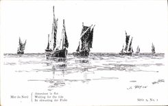 VINTAGE POSTCARD Sailing Boat the North Sea Awaiting the flood