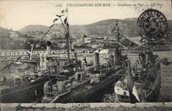 VINTAGE POSTCARD Warship Villefranche on Sea Destroyers with the port