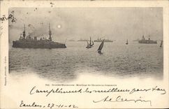 VINTAGE POSTCARD Warship army maneuvers Damping of the squadron in twilight